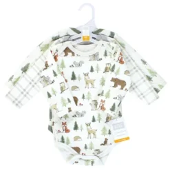Hudson Baby Unisex Baby Quilted Long Sleeve Cotton Bodysuits, Forest Animals