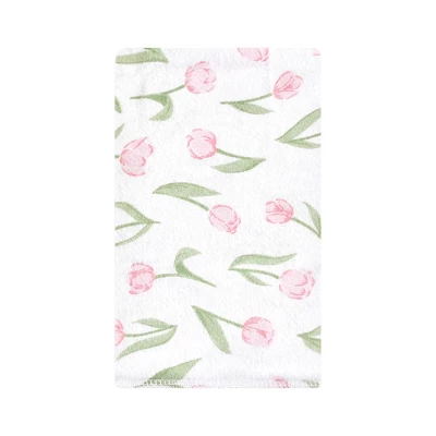 Hudson Baby Infant Girl Cotton Flannel Burp Cloths, Pink Tulips, One Size - Image 2