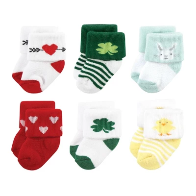 Hudson Baby Unisex Baby Holiday Newborn Terry Socks, Valentine Easter - Image 5