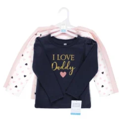 Hudson Baby Infant Girl Long Sleeve T-Shirts, Girl Daddy Pink Navy