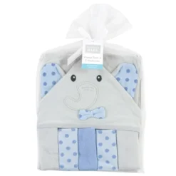 Hudson Baby Unisex Hooded Towel And Five Washcloths, Blue Dots Gray Elephant, One Size