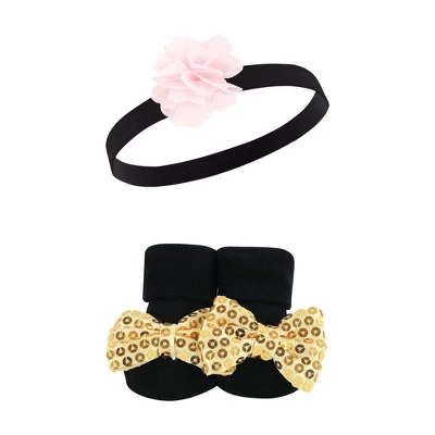 Hudson Baby Infant Girls Headband And Socks Giftset, Gold Sequin, One Size - Image 2