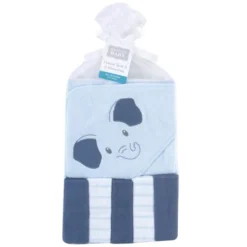 Hudson Baby Infant Boy Hooded Towel And Five Washcloths, Blue Elephant, One Size