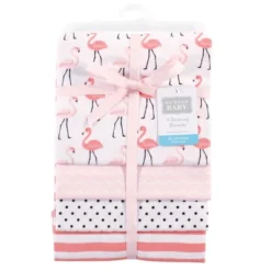 Hudson Baby Infant Girl Cotton Flannel Receiving Blankets, Flamingos, One Size