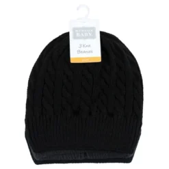 Hudson Baby Family Knitted Caps 3pk, Black Blue