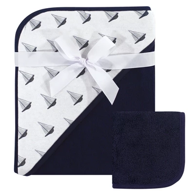 Hudson Baby Infant Boy Cotton Hooded Towel And Washcloth 2pc Set, Sailboat, One Size