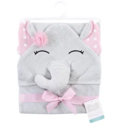 Hudson Baby Infant Girl Cotton Rich Animal Hooded Towel, White Dots Pretty Elephant, One Size