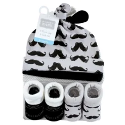 Hudson Baby Infant Boy Cap And Socks Set, Mustache, 0-9 Months