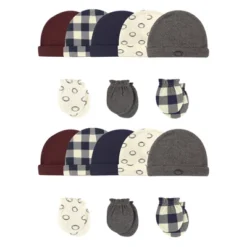 Hudson Baby Infant Boy Cotton Cap And Scratch Mitten Set, Football 16-Piece, 0-6 Months