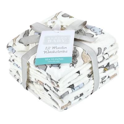 Hudson Baby Infant Boy Cotton Muslin Washcloths, Royal Safari, One Size