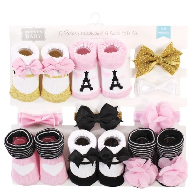 Hudson Baby Girl Headband And Socks Giftset, Paris, One Size