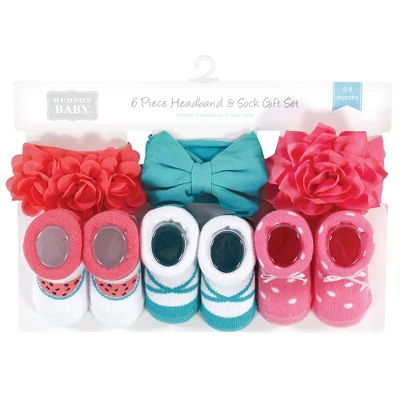Hudson Baby Infant Girls Headband And Socks Giftset, Teal Coral, One Size