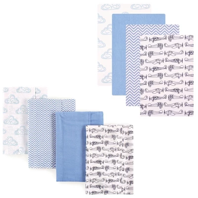 Hudson Baby Infant Boy Cotton Flannel Burp Cloths And Receiving Blankets, 8-Piece, Airplane, One Size