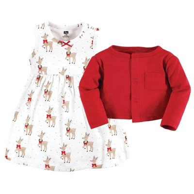 Hudson Baby Infant And Toddler Girl Cotton Dress And Cardigan Set, Fancy Rudolph - Image 2