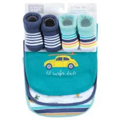 Hudson Baby Infant Boy Cotton Bib And Sock Set, Surfer Dude, One Size