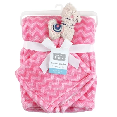 Hudson Baby Infant Girl Plush Blanket With Security Blanket, Llama, One Size